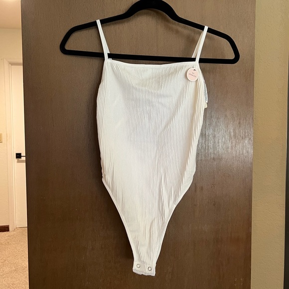 Forever 21 Ribbed Square Neck Caged Back Bodysuit - Picture 1 of 5